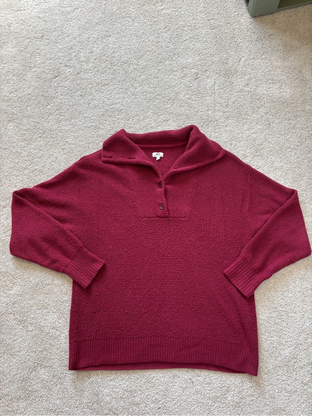 aerie CozyUp Waffle Button Sweater Burgundy Size Large - Picture 2 of 8